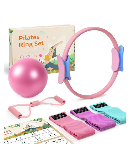 Kit de Pilates en Casa Sobre la Vida PR-01 Rosa - Anillo 35.56 cm, Bandas y Pelota