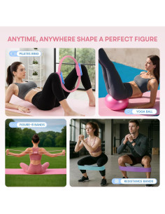 Kit de Pilates en Casa Sobre la Vida PR-01 Rosa - Anillo 35.56 cm, Bandas y Pelota 2