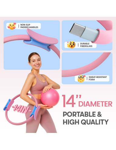 Kit de Pilates en Casa Sobre la Vida PR-01 Rosa - Anillo 35.56 cm, Bandas y Pelota