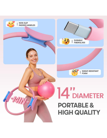 Kit de Pilates en Casa Sobre la Vida PR-01 Rosa - Anillo 35.56 cm, Bandas y Pelota