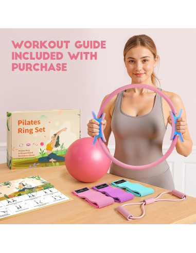 Kit de Pilates en Casa Sobre la Vida PR-01 Rosa - Anillo 35.56 cm, Bandas y Pelota