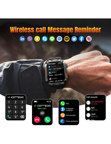 Reloj Inteligente Militar QTLLBT Negro IP68 Monitoreo Salud