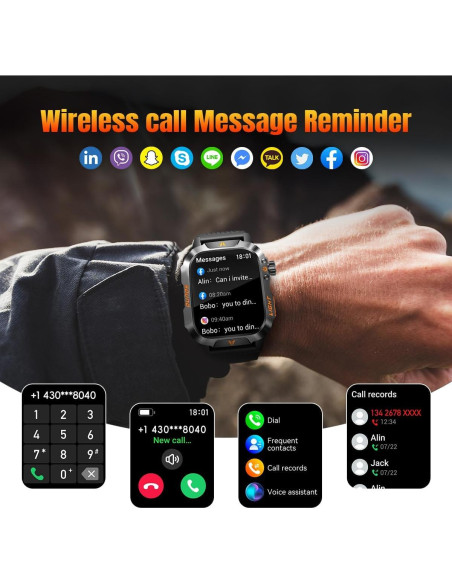 Reloj Inteligente Militar QTLLBT Negro IP68 Monitoreo Salud