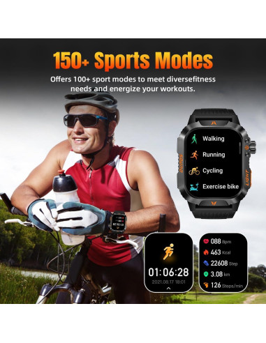 Reloj Inteligente Militar QTLLBT Negro IP68 Monitoreo Salud