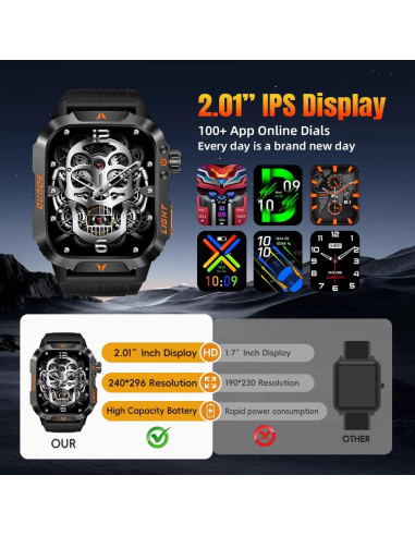 Reloj Inteligente Militar QTLLBT Negro IP68 Monitoreo Salud