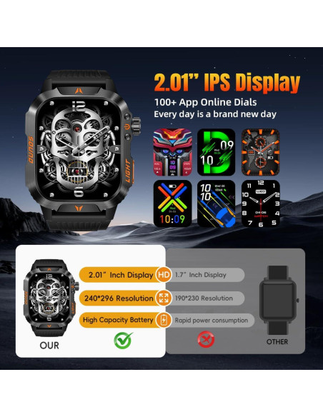 Reloj Inteligente Militar QTLLBT Negro IP68 Monitoreo Salud