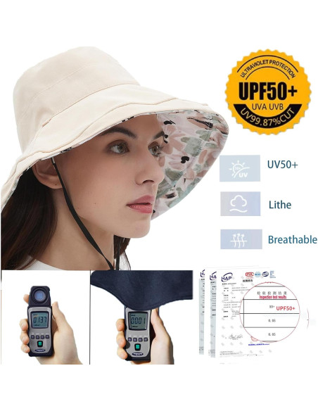 Sombrero de Sol Reversible Vidsel para Mujeres Ala Ancha UV50+