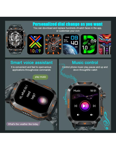 Reloj Inteligente Militar QTLLBT Negro IP68 Monitoreo Salud