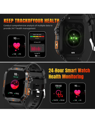Reloj Inteligente Militar QTLLBT Negro IP68 Monitoreo Salud