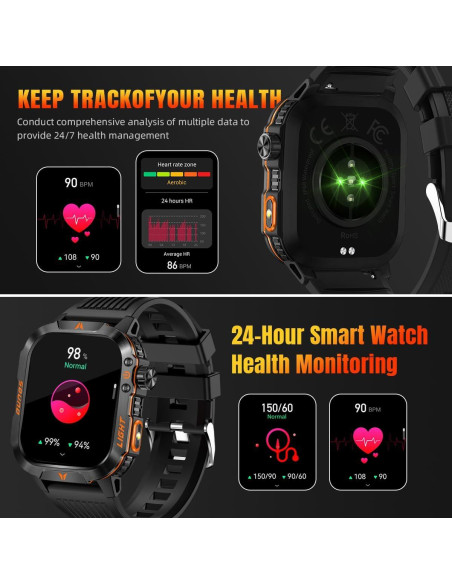 Reloj Inteligente Militar QTLLBT Negro IP68 Monitoreo Salud