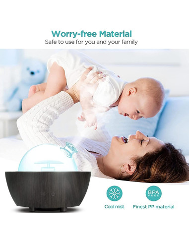 Difusor de Aceite Esencial XANAPHIA 280ml Vidrio Negro LED