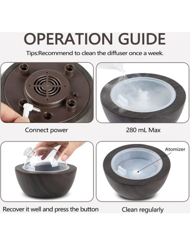 Difusor de Aceite Esencial XANAPHIA 280ml Vidrio Negro LED