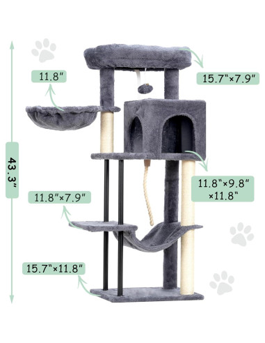 Árbol para Gatos Gitelsnour 109.9 cm con Hamaca y Rascador