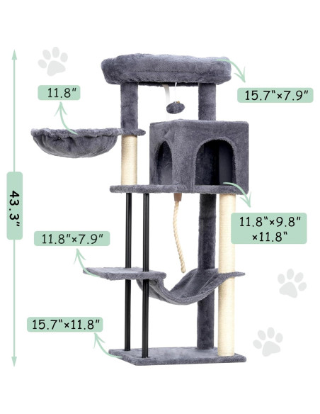 Árbol para Gatos Gitelsnour 109.9 cm con Hamaca y Rascador