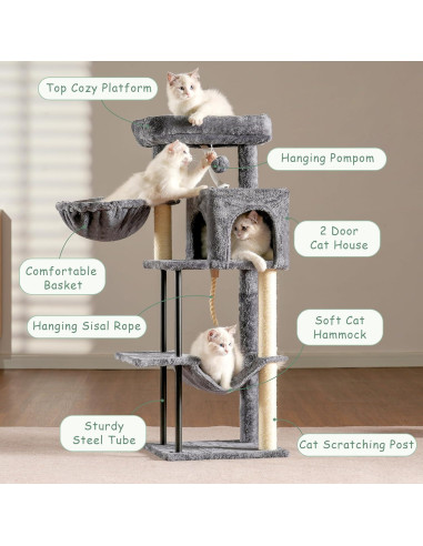 Árbol para Gatos Gitelsnour 109.9 cm con Hamaca y Rascador