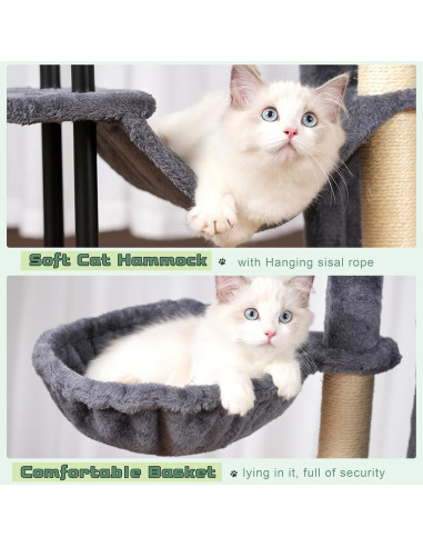 Árbol para Gatos Gitelsnour 109.9 cm con Hamaca y Rascador