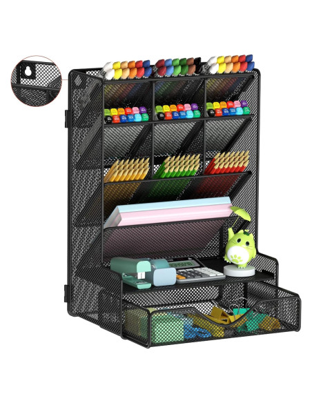 Organizador de escritorio BOHDK negro con cajón y 9 compartimentos