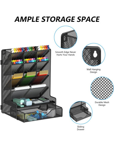 Organizador de escritorio BOHDK negro con cajón y 9 compartimentos