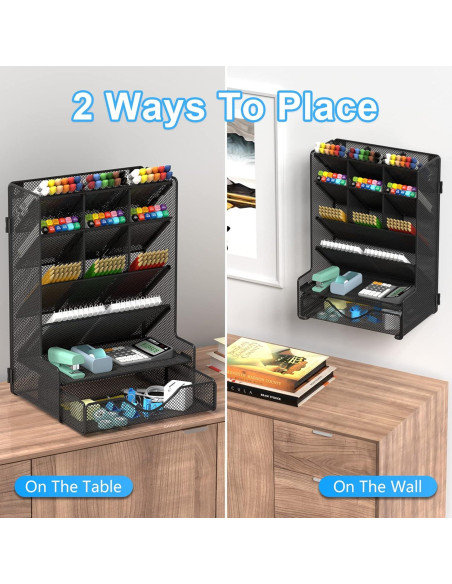 Organizador de escritorio BOHDK negro con cajón y 9 compartimentos