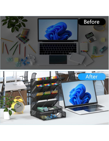 Organizador de escritorio BOHDK negro con cajón y 9 compartimentos