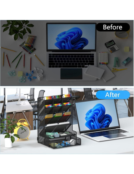 Organizador de escritorio BOHDK negro con cajón y 9 compartimentos