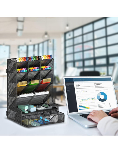 Organizador de escritorio BOHDK negro con cajón y 9 compartimentos