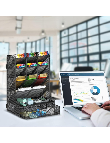 Organizador de escritorio BOHDK negro con cajón y 9 compartimentos