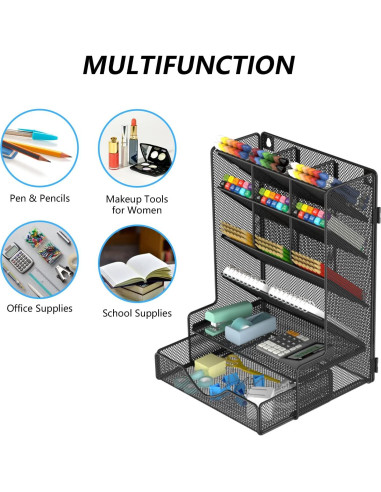 Organizador de escritorio BOHDK negro con cajón y 9 compartimentos