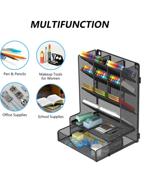 Organizador de escritorio BOHDK negro con cajón y 9 compartimentos