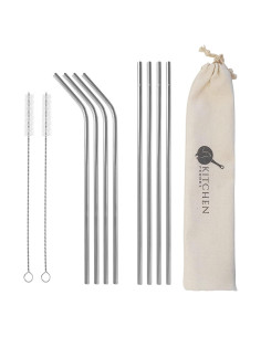 Juego de 8 Pajitas de Metal Cocina Ferret Reutilizables Plata