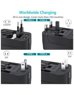 Adaptador de Viaje Universal Zinalop ZN-1 con Carga Tipo-C y USB-A 2