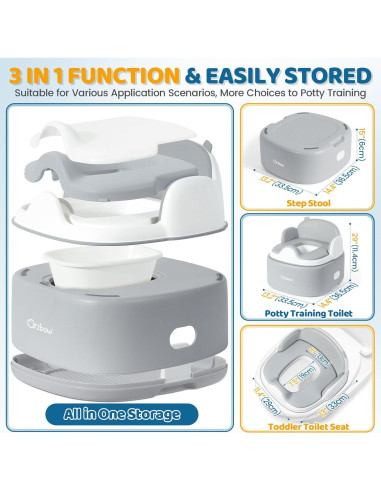 Inodoro de Entrenamiento 3 en 1 Orzbow para Niños Gris