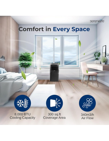 Aire Acondicionado Portátil SereneLife 8000 BTU 3 en 1 Negro