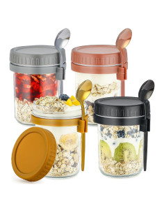 DRKIO 4 Tarros de Vidrio Mason 473ml con Tapas y Cucharas