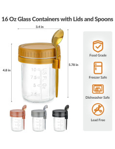 DRKIO 4 Tarros de Vidrio Mason 473ml con Tapas y Cucharas 2