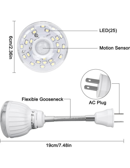 Luz Nocturna LED con Sensor de Movimiento DEKELIY 5W Blanca