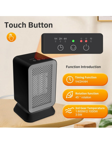 Calentador de Espacio AIDENOEY 1000W Portátil Silencioso Negro