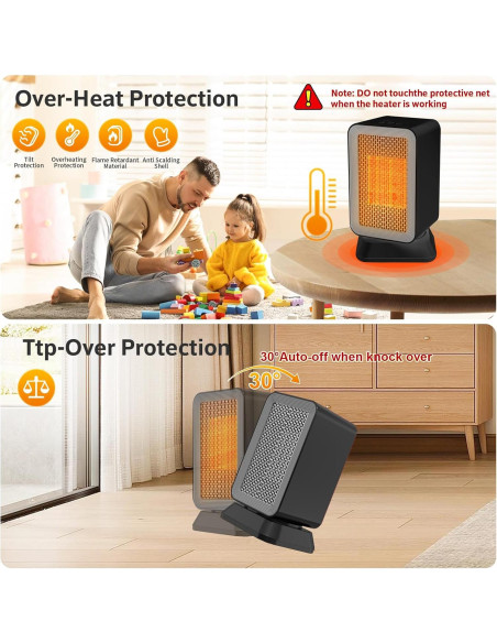 Calentador de Espacio AIDENOEY 1000W Portátil Silencioso Negro