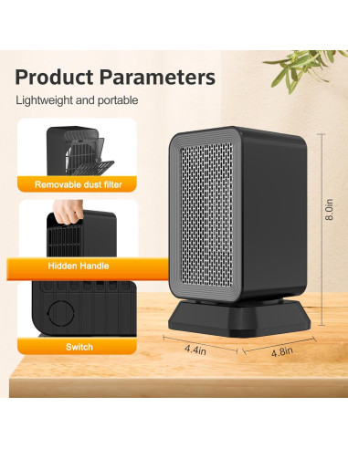 Calentador de Espacio AIDENOEY 1000W Portátil Silencioso Negro