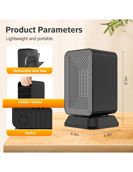 Calentador de Espacio AIDENOEY 1000W Portátil Silencioso Negro