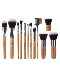 Juego de 12 Brochas de Maquillaje EmaxDesign con Mango de Bambú