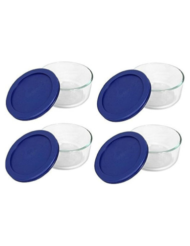 Juego de 4 Tazones de Vidrio Pyrex 2 Tazas con Tapas