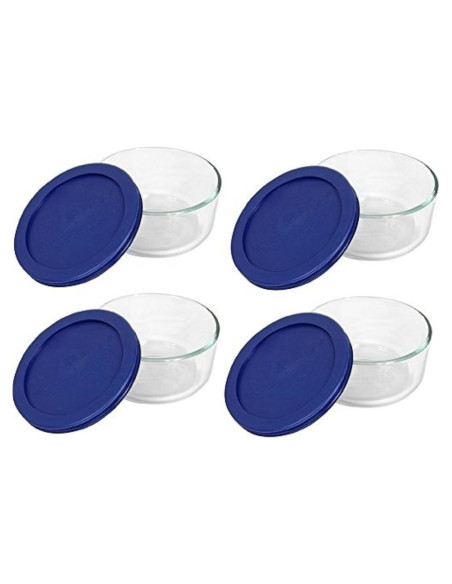 Juego de 4 Tazones de Vidrio Pyrex 2 Tazas con Tapas