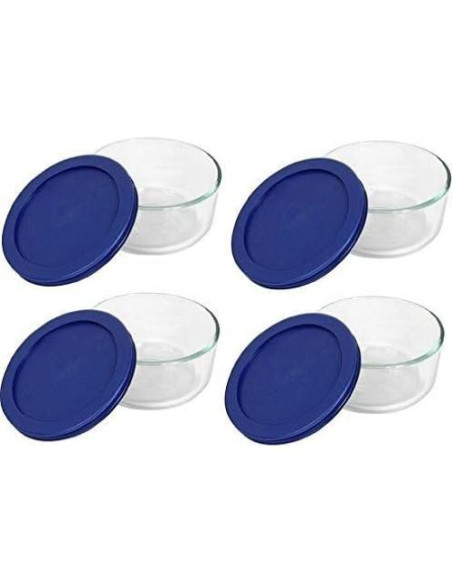 Juego de 4 Tazones de Vidrio Pyrex 2 Tazas con Tapas