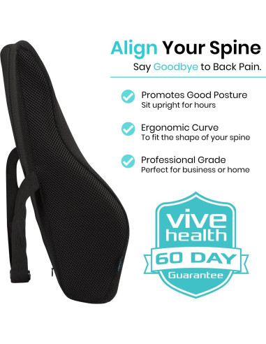 Cojín Lumbar Vive - Espuma Viscoelástica 46x38 cm Negro