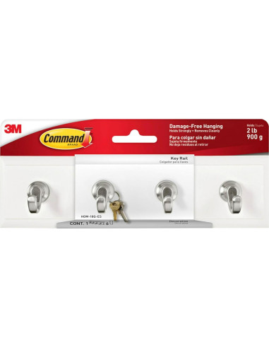 Riel para Llaves Command Cuarzo 20.32 cm 4 Ganchos 0.91 kg