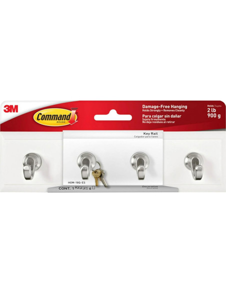 Riel para Llaves Command Cuarzo 20.32 cm 4 Ganchos 0.91 kg