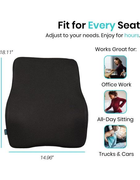 Cojín Lumbar Vive - Espuma Viscoelástica 46x38 cm Negro