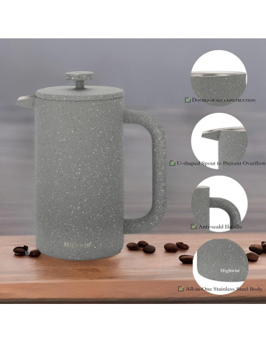 Prensa Francesa de Café Highwin 1L Acero Inoxidable Doble Pared