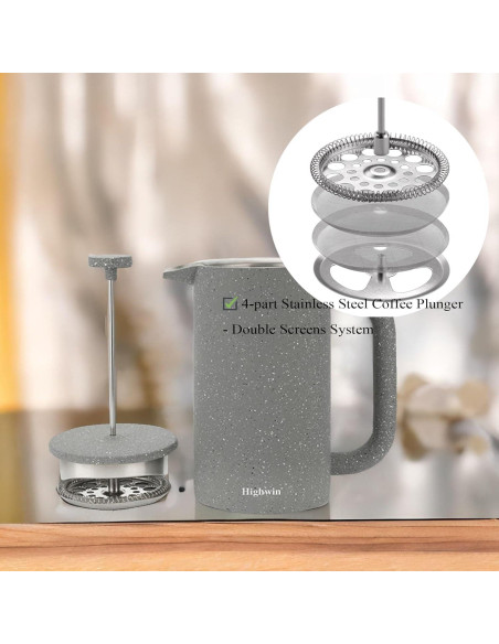 Prensa Francesa de Café Highwin 1L Acero Inoxidable Doble Pared